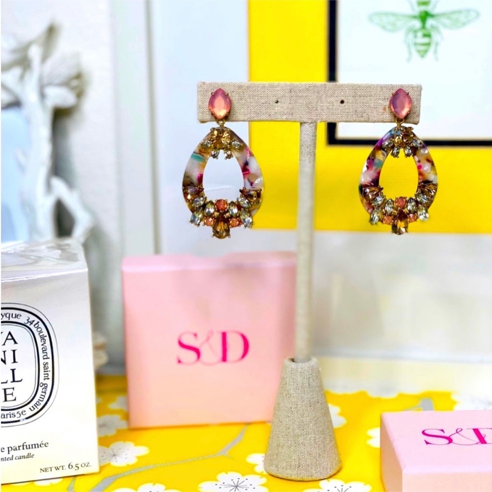 Stella & Dot dew drop statement enamel earrings convert to studs